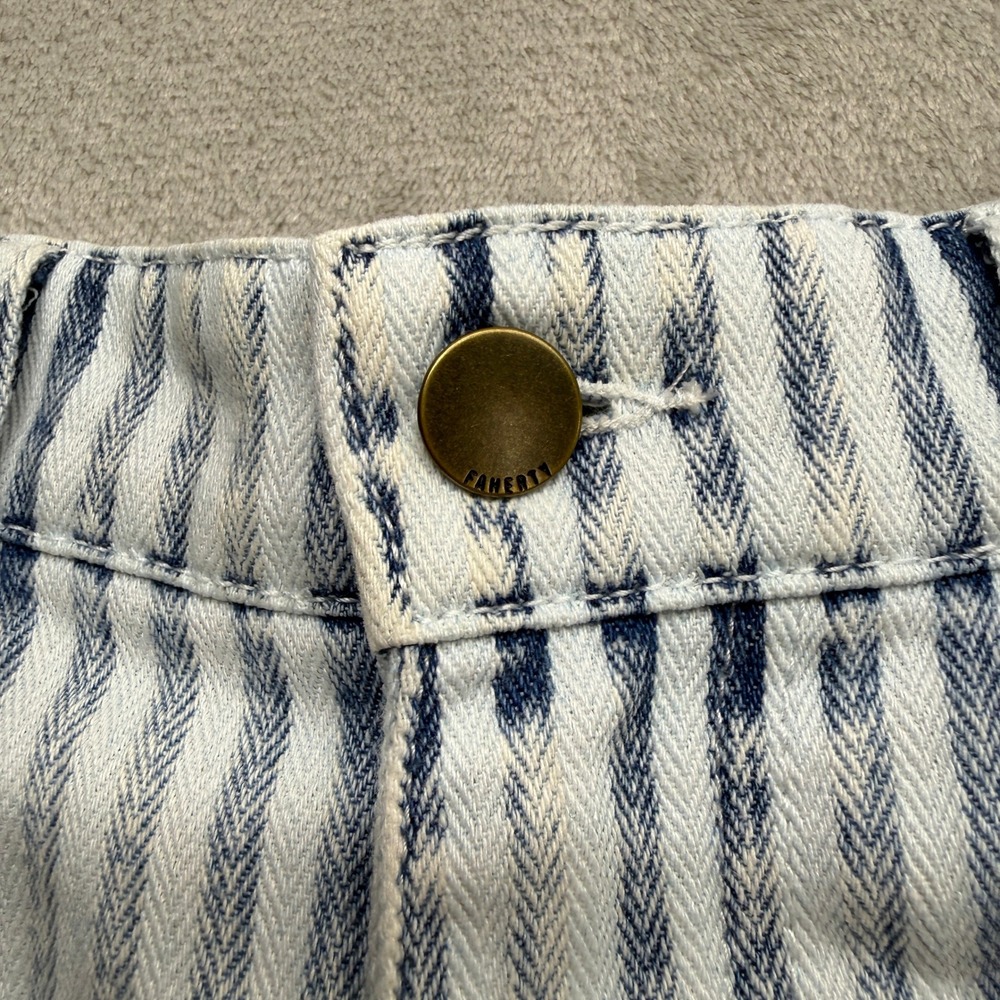 Faherty Herringbone Striped Shorts Womens 26 Blue Indigo High Rise Beachy Preppy - Picture 2 of 10